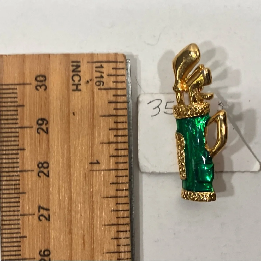 Gold and Green Golf Bag Brooch